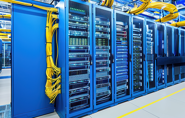 Image of servers in blue cabinets